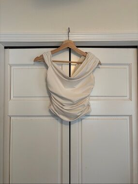 Zara Cream Draped Neck Top